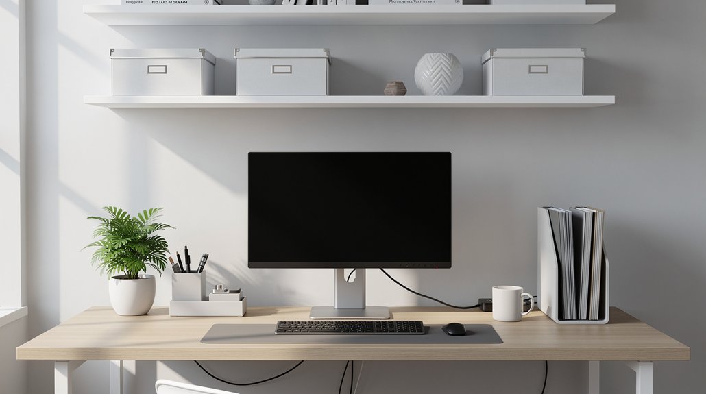 ergonomic desk shelf organization