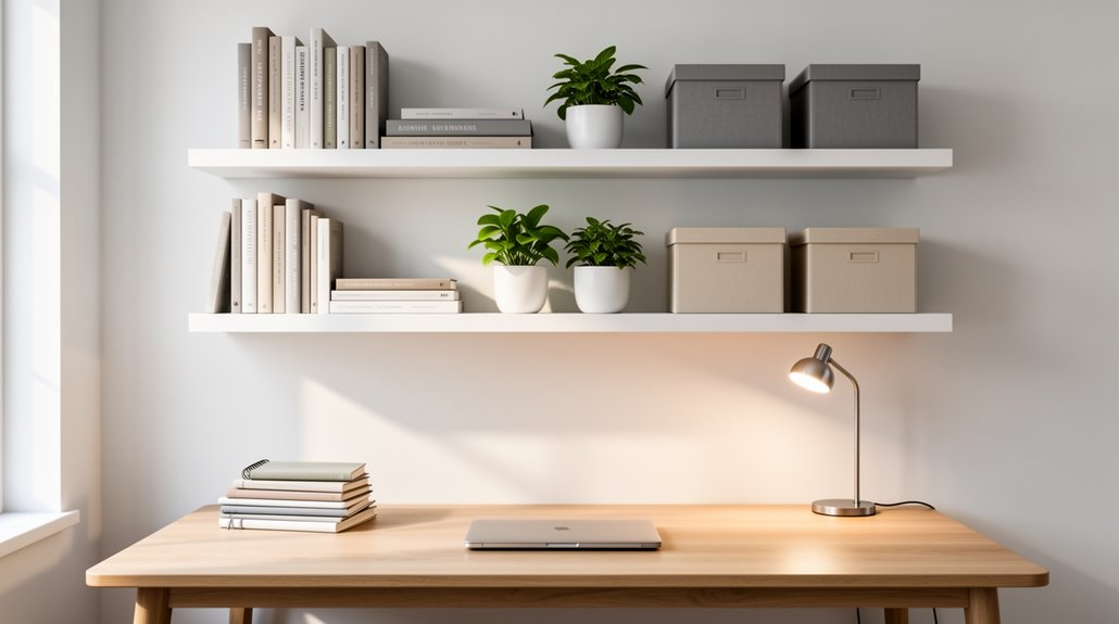 floating shelves over desk organization tips