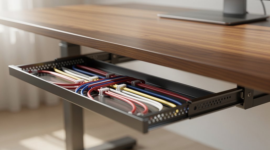 fold down trays conceal and reconfigure cables