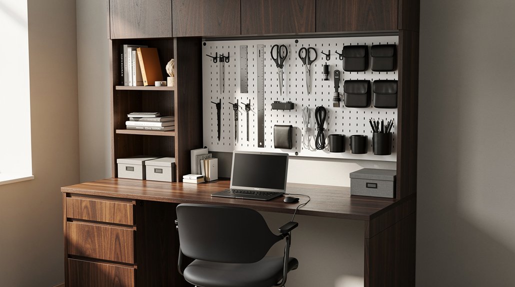 pegboard behind hutch for reach easy organization